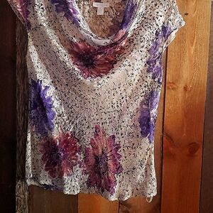 Vintage Size 10 Charter Club Acrylic flowery short sleeve blouse with straps.